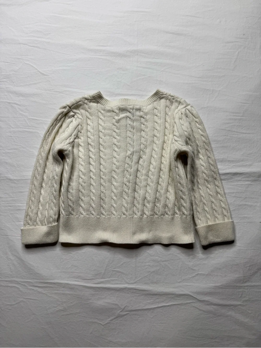 Ralph Lauren - Cream Cable Knit Button-Up Cardigan with Subtle Embroidery
